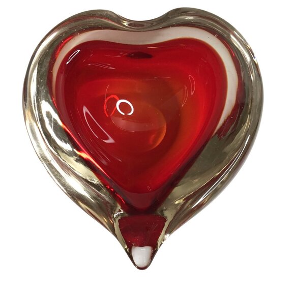 Vintage Handcrafted Art Glass Red Heart Shaped Paperweight or Trinket Bowl - Picture 1 of 5